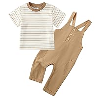 ZOEREA Baby Boy Clothes 2Pcs Toddler Boy Striped Short Sleeve T-Shirt + Overalls Pants Set 6M-3T Baby Boy Outfits