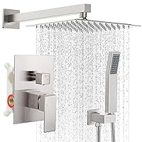 HGN 10 Inches Bathroom Rain Shower Combo Set Wall Mounted Rainfall Brushed Nickel Shower Head System Rough-in Valve Body and Trim Included