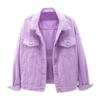 Women's Colorful Plus Size Denim Jacket Short Baggy Top Whimsical Girls