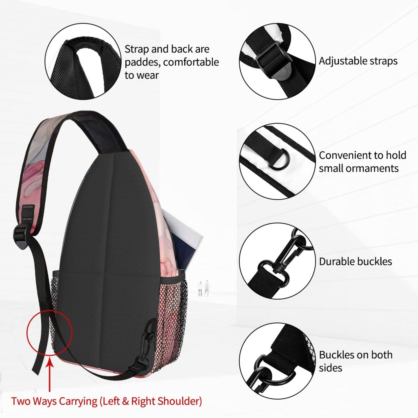 NiuKom Fluid Pink Sling Backpack Crossbody Chest Bag Shoulder Bag Gym Cycling Travel Hiking Daypack For Women Men