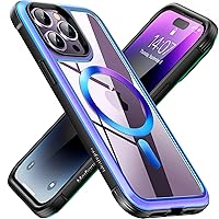 Meifigno Rainbow Series Magnetic Case for iPhone 14 Pro Case 6.1 inch, [Military Grade Drop Protection & Compatible with MagSafe], Aluminum Frame with Clear Back for iPhone 14 Pro, Iridescent