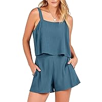 ANRABESS Womens 2 Piece Linen Sets Square Neck Crop Short Lounge Matching Sets 2024 Summer Trendy Beach Outfits
