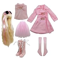 Proudoll Daily Outfits Wig Skirt T-Shirt Coat Stocking Sunglass Boots Clothes for 1/3 BJD Doll 60cm 24inches Dolls (Only Accessories(Without Doll), Pink-WY)