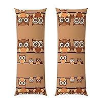 Cute Big Brown Cartoon Owls Print 20x54 inch Body Pillow Case,Hidden Zipper Decor Soft Large Bedding,Couch,Home Gifts