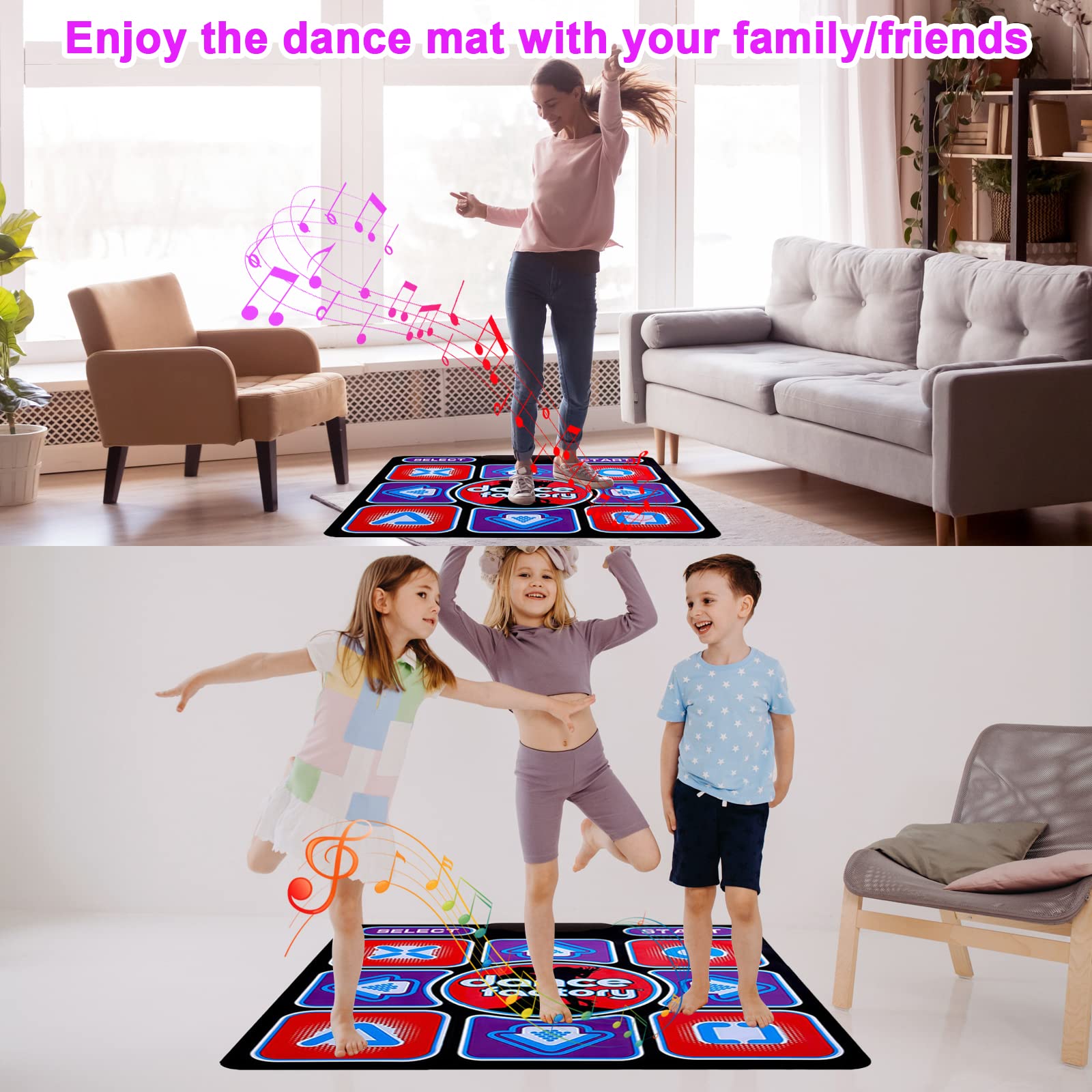 Dance Mat for Kids Adults,Musical Electronic Dance Mat,Yoga Fitness Dancing Step Floor Mat with 3D/Cartoon Mode,Non-Slip RCA Interface, 200 Songs & 68 Games