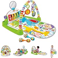 Baby Playmat Deluxe Kick & Play Piano Gym & Maracas with Smart Stages Learning Content, 5 Linkable Toys & 2 Soft Rattles