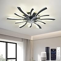 Smart Ceiling Fans with Lights, WiFi Ceiling Fans with Lamps Compatible with Alexa Google Home, Voice/Remote/App Control, Dimmable, DC Motor, for Bedroom, Kitchen, Lounge, Black