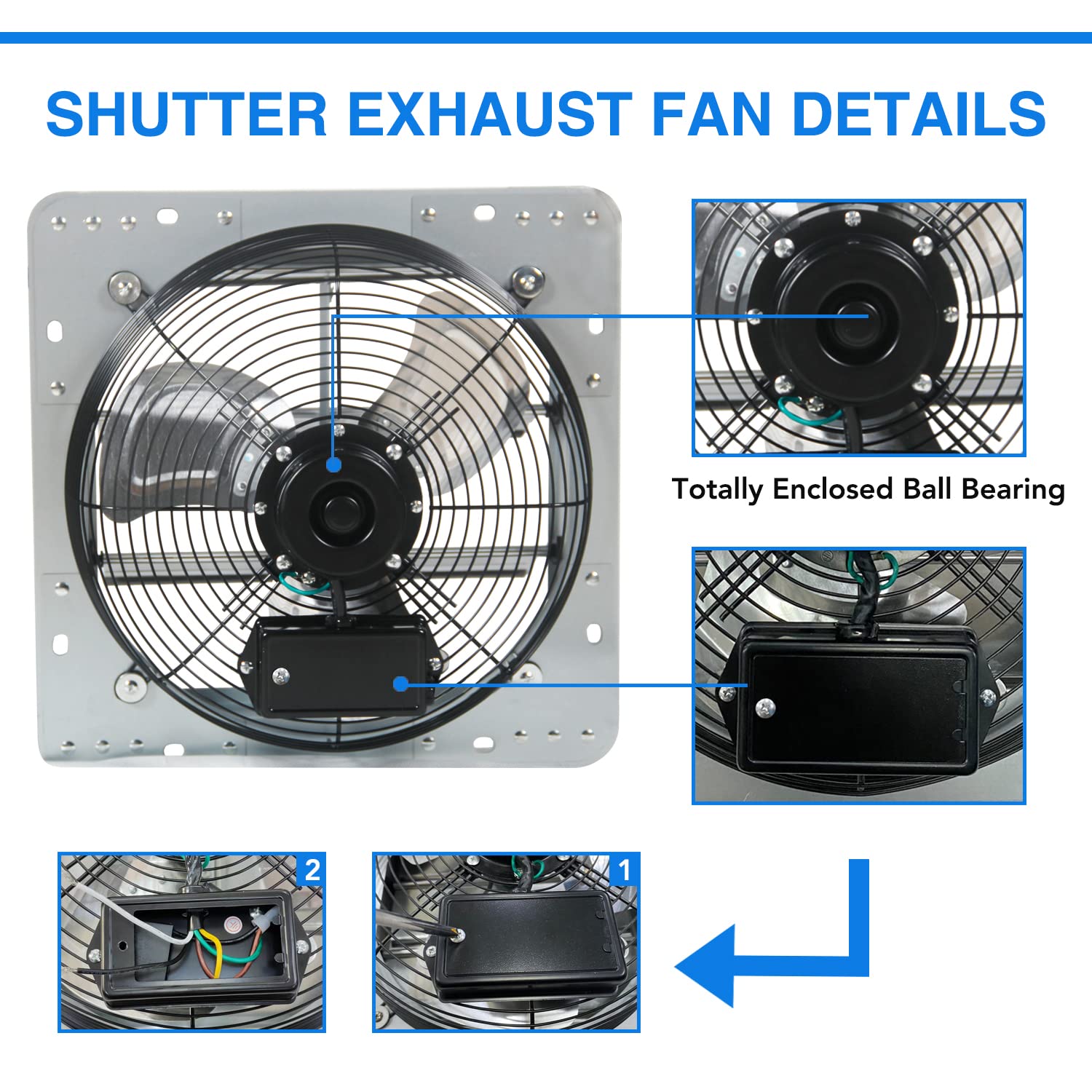 KEN BROWN 12 Inch Variable Shutter Exhaust Fan Wall Mounted With Speed Controller 1800CFM For Garages And Shops,Greenhouse,Attic Ventilation