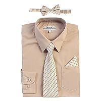Gioberti Boy's Long Sleeve Dress Shirt and Stripe Zippered Tie Set, Khaki, Size 4T
