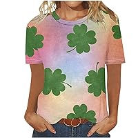 St. Patrick's Day Shirt for Women Glitter Lucky Shamrock Graphic T-Shirt Ireland Clover Summer Short Sleeve Tee Tops