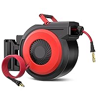 IDEALHOUSE Retractable Air Hose Reel 3/8 IN x 80 FT with 6.5 FT Lead in Max 300 PSI, 180° Swivel Bracket Wall Mount Hybrid Air Compressor Hose Reel with Quick Coupler for Garage Workshop