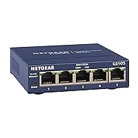 5-Port Gigabit Ethernet Unmanaged Switch (GS105NA) - Desktop or Wall Mount, and Limited Lifetime Protection Gray