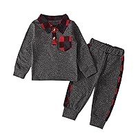 Baby Boy 4 Piece Toddler Boys Winter Long Sleeve Red Plaid Prints Tops Pants 2PCS Outfits Clothes Set For Babys