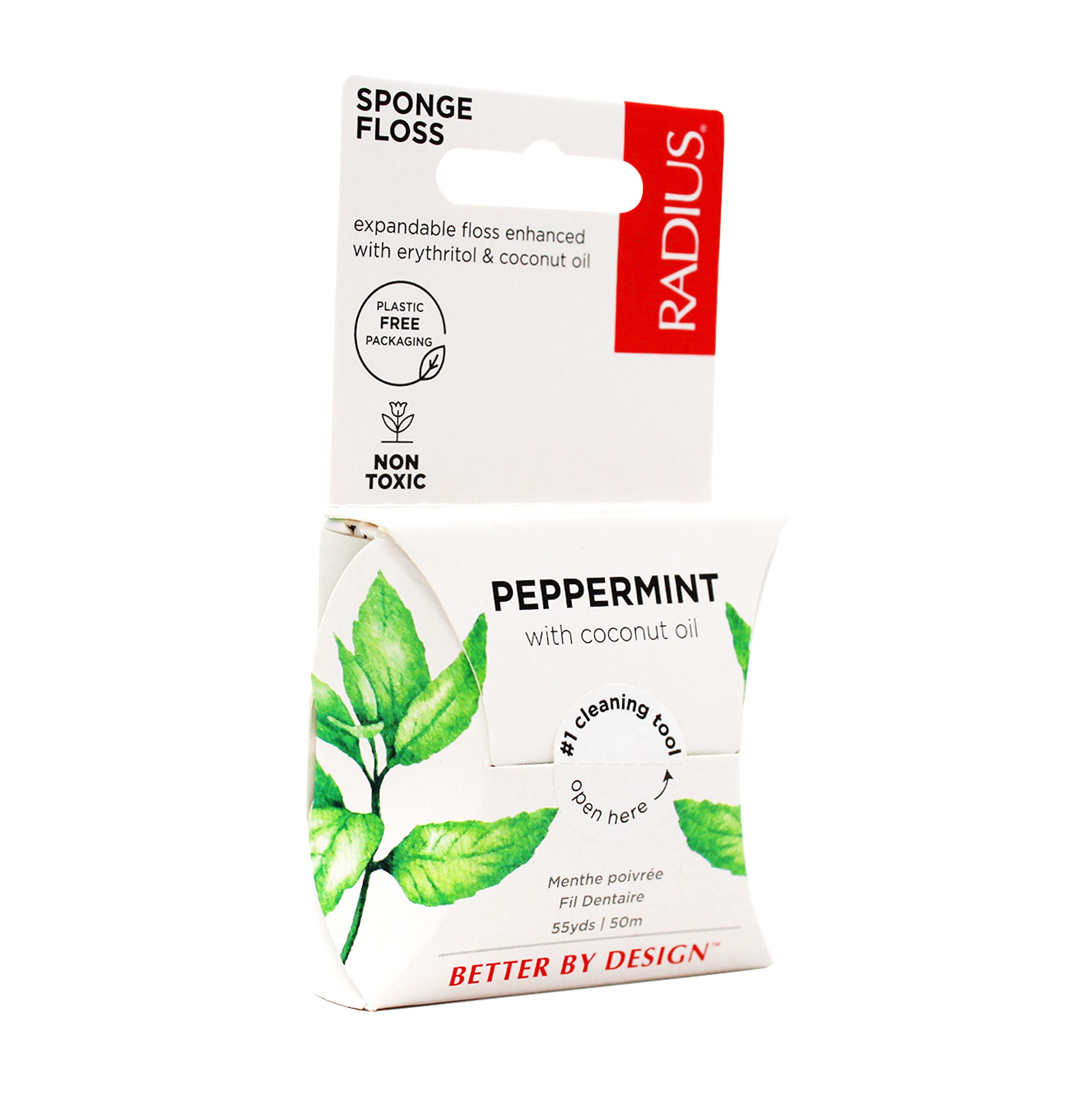 RADIUS Peppermint Dental Floss 55 Yards Vegan and Non-Toxic Oral Care Boost Total Tooth & Gum Protection Clear - Pack of 3