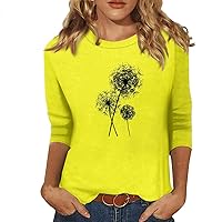 3/4 Sleeve Tops for Women 2024 Spring Boho Summer Plus Size T-Shirt Three Quarter Sleeve Tunic Tees Flower Print T Shirts