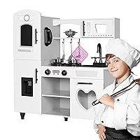 TaoHFE Play Kitchen Kitchen Set for Kids Wooden Toy Kitchen Sets for Boys Gift White Kitchen for Toddlers Kids Kitchen Playset Toys Kitchen Set for Kids Age 3+ Pretend Play with Lights & Sounds
