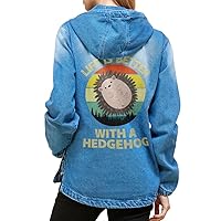 Hedgehog Lover Women's Denim Jacket with Hoodie - Hedgehog Lovers Gifts - Gift for Her