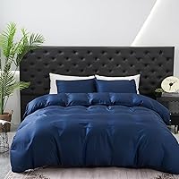 100% Cooling Duvet Cover King-Rayon Derived from Bamboo- Comforter Cover -Cooling for Hot Sleepers-Moisture Wicking with Corner Ties-Zipper Closure（King，Navy Blue）