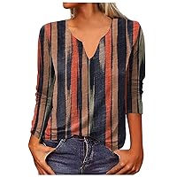 Spring School Classic Tops Womens Long Sleeve Oversized Stretch Printed T Shirts Cotton V Neck Ruched Boxy Fit Tees Women Brown