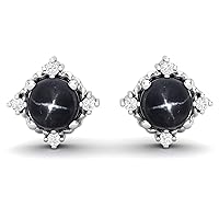 Black Star Diopside and White Topaz Accents Stud Earrings in 925 Sterling Silver for Women and Girls