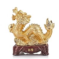 Large Size Chinese Zodiac Dragon Golden Resin Collectible Figurines Table Decor Statue