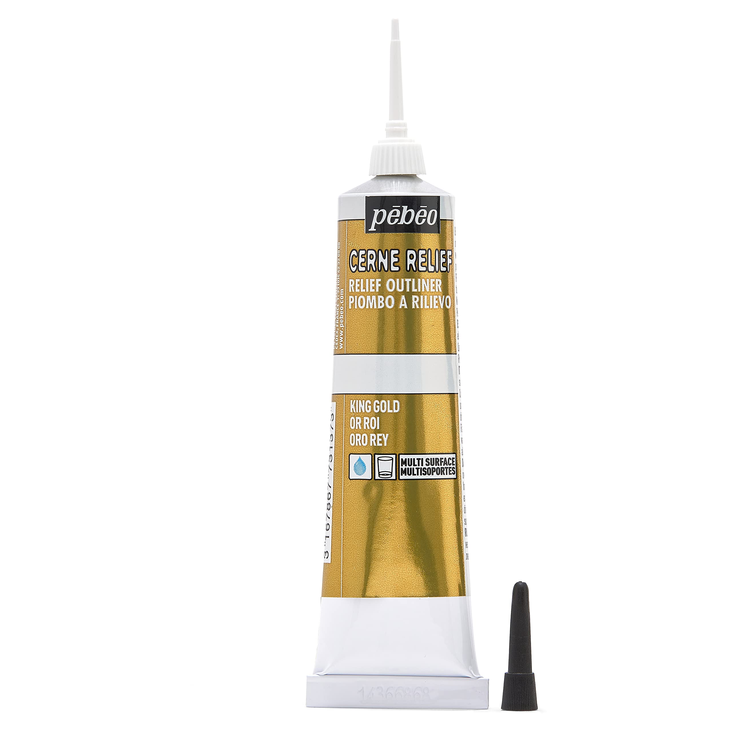 Pebeo Vitrail, Cerne Relief Dimensional Paint, 37 ml Tube with Nozzle - King Gold, 1.25 Fl Oz (Pack of 1)