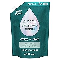 Puracy Natural Shampoo Refill, 48 Fl Oz, Hair Stays Cleaner Longer with LexFeel N5, Color-Safe Sulfate-Free