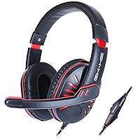 ENHANCE GX-H5 Gaming Headset with Microphone - Universal Gaming Headset for PS4, PS5, Xbox, PC, Switch with Adjustable Headband, Volume Controller, USB Sound-Isolating Earcups, Splitter Cable (Red)