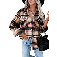 ZOLUCKY Womens Casual Plus Size Shacket Jacket Long Sleeve Button Down Shirts Blouses Tops