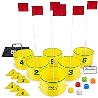 GoSports Yard Links Golf Game with Buckets, Tee Markers and Balls - Choose 3, 6, or 9 Hole Course