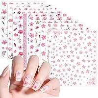 Flower Nail Art Stickers,10 Sheets Cherry Blossom Peach Pink Watercolor 3D Nail Art Decals Flowers Floral Transfer Foils Summer for Manicure Art Design Decoration DIY Acrylic Nails Supplies