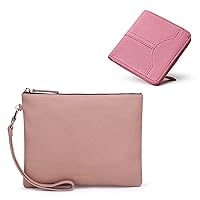 DORIS&JACKY Leather Wristlet Clutch Bag For Women+Small Leather Bifold Wallet For Women