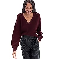GAP Women's Ribbed V-Neck Sweater with Oversized Sleeves