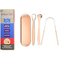 3 Piece Set Tongue Scrapers with Storage/Travel Case - Oral Hygiene Tongue Cleaners (Rose Gold with Gift Box)