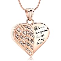 Heart Cremation Jewelry for Ashes Urn Necklace whit Birthstones Ash Engraved - I'll Hold You in My Heart Until I Hold You in Heaven - Heart Urn Necklace Memorial Pendant