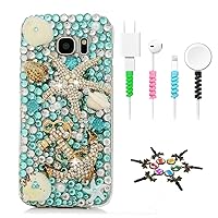 STENES Sparkle Case Compatible with Samsung Galaxy S21 Plus Case - Stylish - 3D Handmade Bling Anchors Starfish Shell Design Cover Case with Cable Protector [4 Pack] - Blue