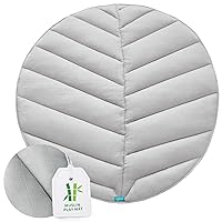 Baby Play Mat Round 47×47, Muslin Baby Padded Floor Mat, Anti Slip Kids Tents Mat & Area Rug, Tummy Time Activity Mat with Intricate Leaf Quilting for Infants, Grey