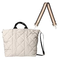 KEDZIE Cloud 9 Quilted Puffer Tote Bag Crossbody Purse (Gray) & Interchangeable 2-Inch Bag Strap (24 Carat Black V2)