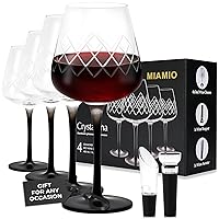 MIAMIO – Wine Glasses, Set of 4 Premium Crystal Wine Glasses with Black Long Stem Wine Glasses, Unique Wine Glasses – Crystaluna Collection (Red Wine)