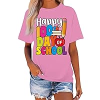 100 Days of School Shirt Teacher Tee T-Shirt Women Summer Crew Neck Shorts Sleeve Shirts Cute Graphic Tees Tops