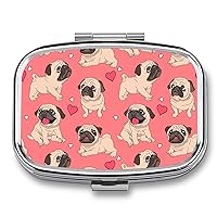 Pill Box Pugs Puppies Love Heart Square-Shaped Medicine Tablet Case Portable Pillbox Vitamin Container Organizer Pills Holder with 3 Compartments
