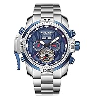 REEF TIGER Sport Watch Complicated Dial with Year Month Perpetual Calendar Steel Bracelet Watches RGA3532-Y