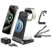 ANNNWZZD 3 in 1 Wireless Charging Station for Apple MagSafe Charger Phone and Watch Charger Station for iPhone, iPhone Wireless Charger Stand Compatible for iPhone/Apple Watch/AirPods