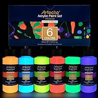 Artecho Acrylic Paint Set for Art Painting, Decorate, 6 Neon and Glow in the Dark Colors 2-in-1 2 Ounce/59ml Acrylic Paint Supplies for Wood, Fabric, Crafts, Canvas, Leather&Stone