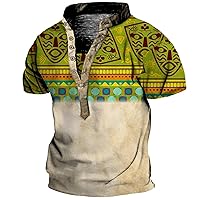 Men Henley Short Sleeve Shirts Plaid Print Stand Collar Sweatshirt Button Tshirts Casual Lightweight Tee Tops
