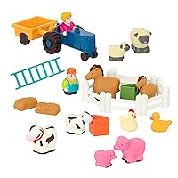 Battat Farm Animal Play Set - 25 Toy Farm Animals, Fences, Farmers, Tractor, Trailer & More for Toddlers 18 Months+ - Farm Playset