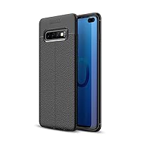 Case Compatible with Samsung Galaxy S10 Plus in Deep Black - Protective TPU Silicone case with Noble Leatherette Application - Ultra Slim Back Cover Case