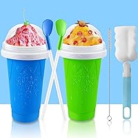 2PC Slushie Maker Cup,DIY Frozen Magic Slushy Cup,Double Layers Silica Smoothie Pinch Ice Cup,Quick Cooling Cup Homemade Milk Shake Ice Cream Maker (Blue+Green)