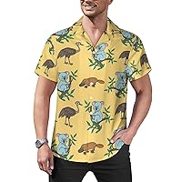 Australian Platypus Ostrich Koala Mens Short Sleeve Shirts Button Down Cuban Shirt Fashion Hawaiian Beach Shirts Tee Top