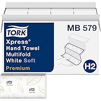 Tork Xpress Soft Multifold Hand Towel White with Blue Leaf Print, Premium Quality, 135 Towels per Pack, 16 Packs, Fits H2 Towel Dispensers